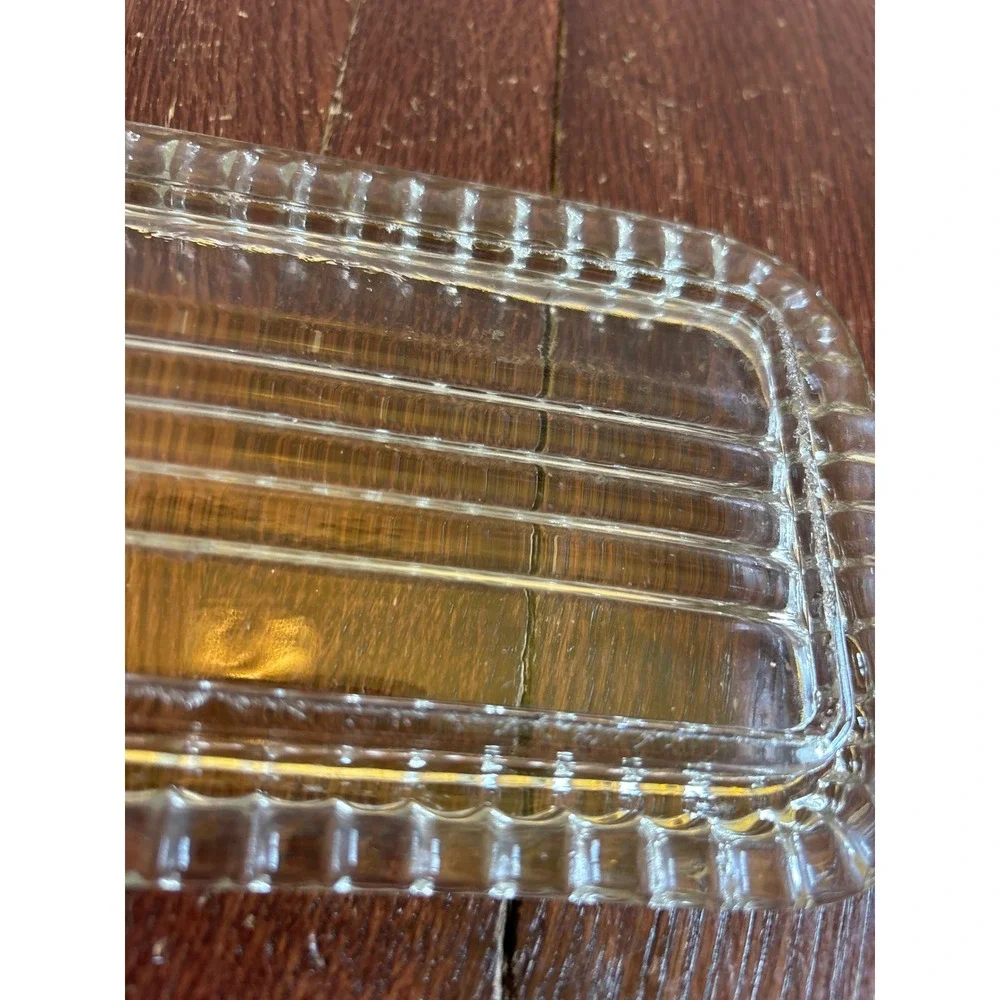 Vintage Clear Glass Ribbed Butter Dish with Lid Art Deco Scalloped Edge 2-Piece